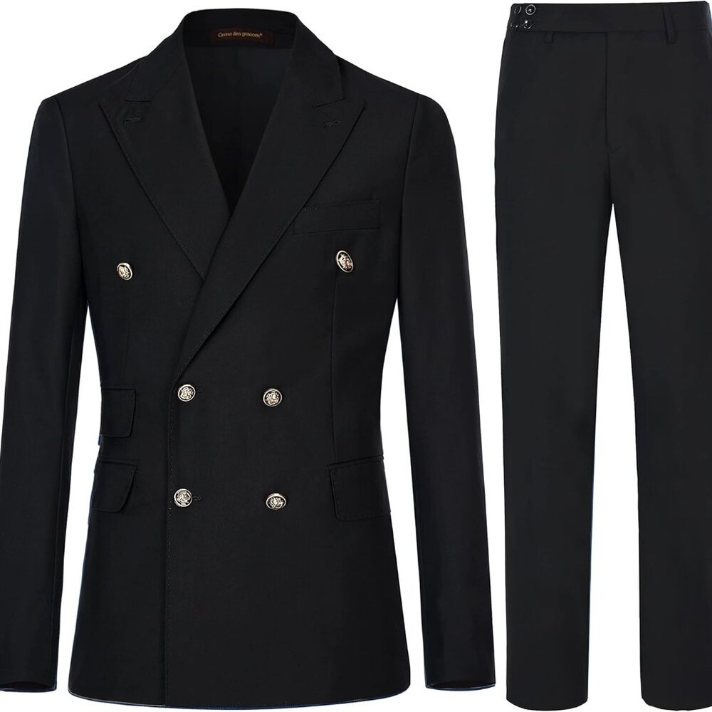 Men's Slim Fit 2 Piece Suit Double Breasted Business Wedding Prom Tuxedo Suits B - Picture 1 of 8